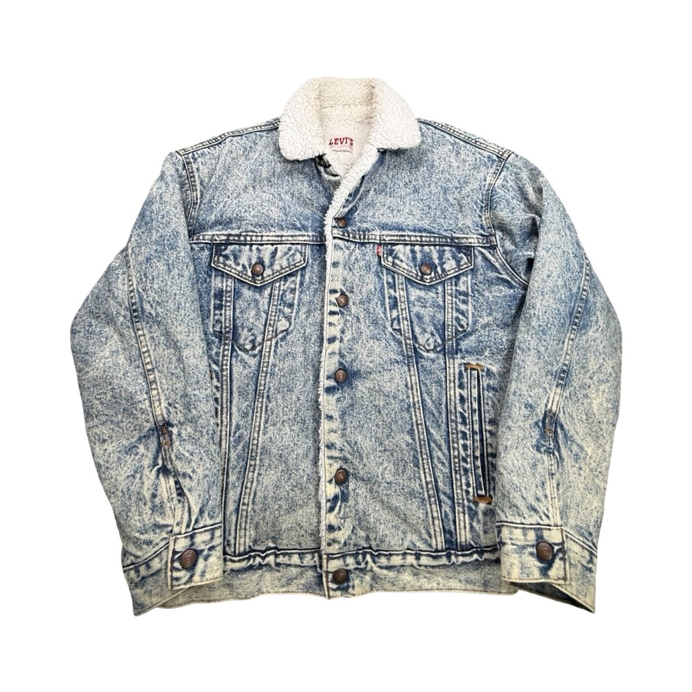 Levi's Sherpa Jacket Mens S Acid Wash 70609 1980s Cotton Denim Western